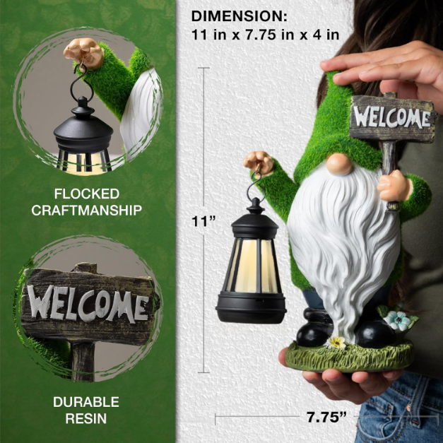 Solar Garden Gnomes Statue  With Lantern