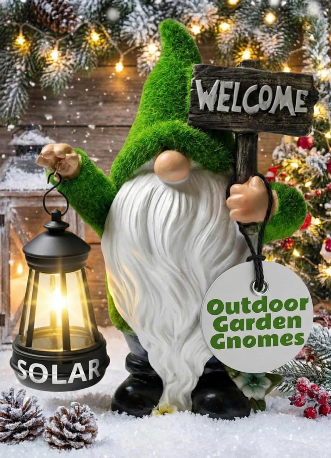 Solar Garden Gnomes Statue  With Lantern